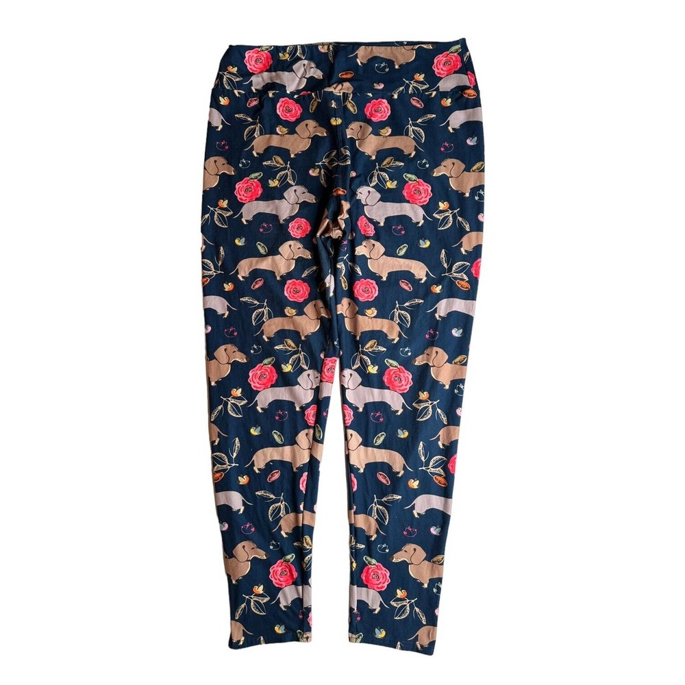 Canah Daschund Dog Birds Floral Print‎ Leggings Size Tall And Curvy Fits 14-22